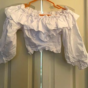 ZARA | Off the Shoulder Ruffled White Top